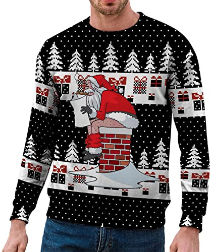 Générique Pull de Noël pour Homme col Rond Impression 3D Sweat de Noël Jumper Pull MocheNoël Pulls Tops À Manches Longues Hiver Pulls Chaud en Tricot pour NoëlChristmas Sweater