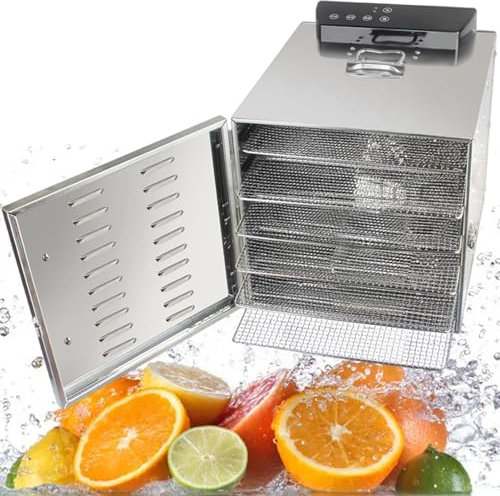 vnmudzeo 400 W Macchina per Essiccare La Frutta in Acciaio Inossidabile, Timer 24 Ore, 6 Strati 8 Strati Dispositivo per Disidratazione Alimentare Domestico in Acciaio Inossidabile,6Layer-220V