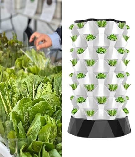 LJPZYOY Kit Sistema di Coltivazione idroponica Sys-TEM, Torre idroponica, con 48/64/80 Punti di Crescita, Giardino Verticale idroponico, per Verdure Erbe Fragole, bianco-64 Fori