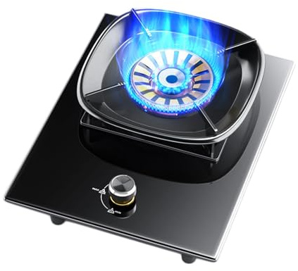 1 Cuisinière À Gaz, Brûleur Tout En Cuivre En Verre Trempé Noir De 5,2 KW, Cuisinière Convertible GN/GPL, Avec Protection Contre L'extinction Et Réglage Multi-vitesses(NG)