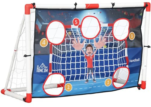 HOMCOM Handbollsbur för barn utomhus, 5-zons objektiv, uppblåsbar handboll, pump, U-markpinne, lätt konstruktion