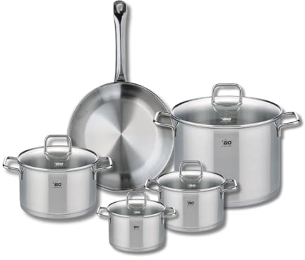 ELO 9698250 - Batería de cocina (5 piezas, juego de 1 sartén de 28 cm y 4 ollas 14, 16, 20 y 26 cm, Elo Profi Citrin, acero inoxidable, inducción