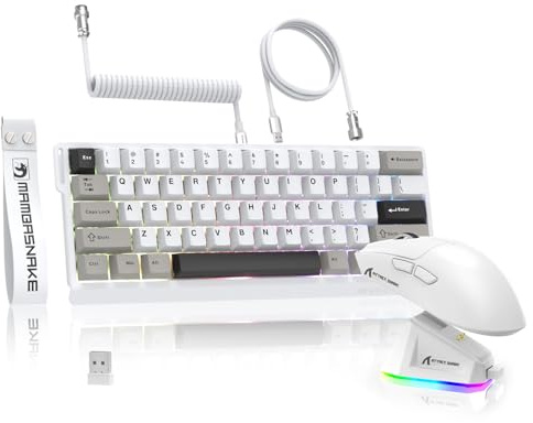 MAMBASNAKE x Attack Shark X60HE Rapid Trigger Kabellose Tastatur & X11 Gaming-Maus mit 8K-Spiralkabel, QWERTY RGB-Tastatur mit 0,01mm RT Magnetschalter, 22K-DPI-PixArt-PAW3311-Sensor Maus - Weiß