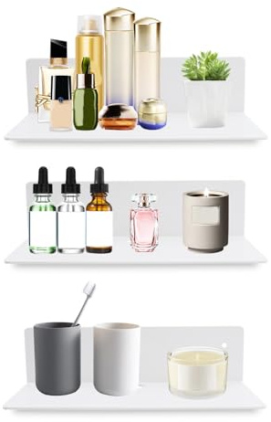 JGCJGG Set di 3 Mensole da Parete Moderne, Mensole Senza Foratura in Acrilico, Mensola Universale da Parete Bianco per Bagno, Cucina, Salotto, Camera