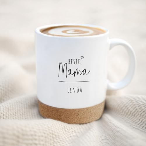 hellomini Personalisierte Keramik-Tasse mit Korkboden & Deckel – Individuelles Geschenk zum Muttertag – Hochwertig & einzigartig (Beste Mama)