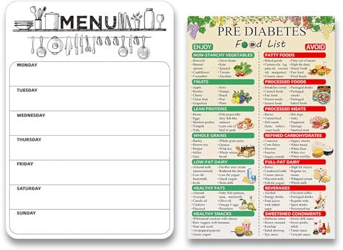 COWANIEE Magnetic Meal Planner for Fridge A4 +Diabetes Food List, Weekly Food Planner Board Family Set, Refrigerator Menu Board for Kitchen Office