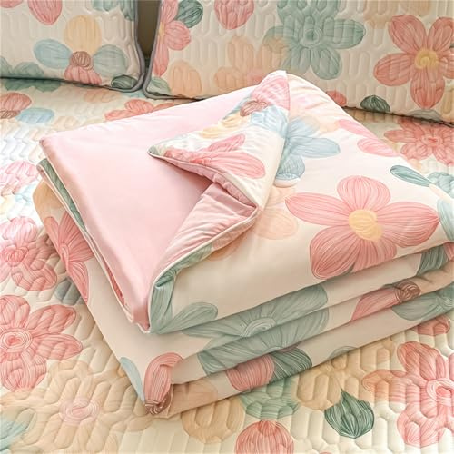 Odot Bettdecke Ohne Bezug Sommer, 3,5 Tog Bettdecke Ohne Bezug Dünne Nutzbar Sommerbettdecke Leicht Doppelseitige Sommerdecke für Bett Sofa (Rosa Blüten,150 * 200cm)
