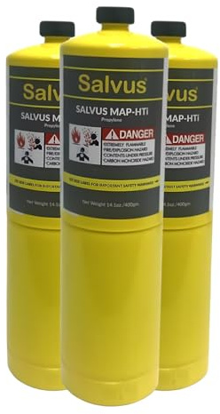 3pcs Salvus MAP-HTi Propylene Gas Cylinder 400g – MAP Pro Gas Blowtorch Fuel >99.5% Ultra-Pure CGA600 Compatible – Hotter Than Propane Gas Bottle– LPG/Map Gas Cylinder for Brazing, Welding & Soldering
