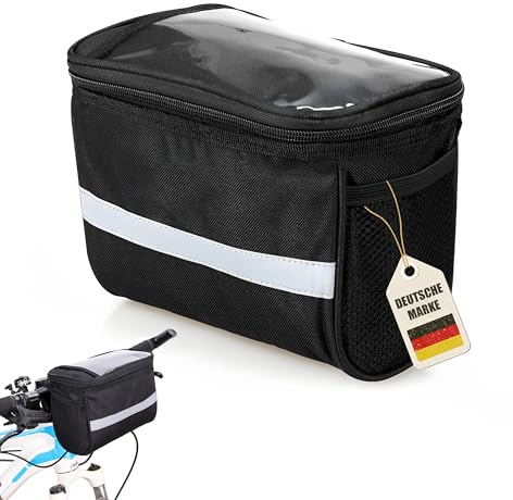 Instinktive-Oase® Fahrrad Lenkertasche wasserdicht mit Handy-Fenster – 21×13×15cm Fahrradtasche mit Reflektor, Reißverschluss, Netz-Seitentasche & Sichtfenster | Für Handy, Landkarte & Zubehör