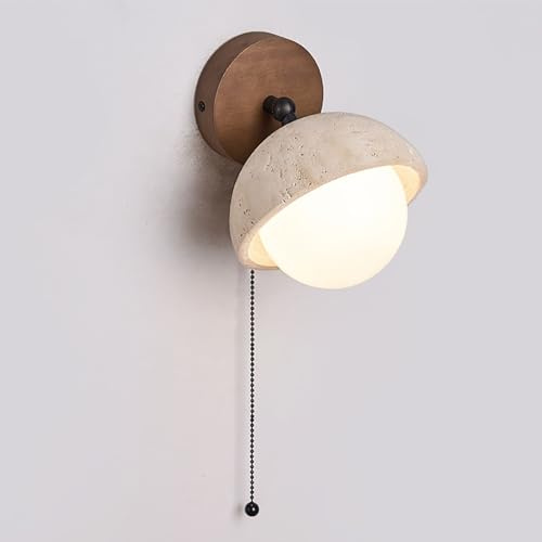 DLGLOLIN Applique Murale en Travertin Jaune Naturel avec Interrupteur, LED Vintage Intérieure Lampe Murale Orientable Bois Éclairage Mural pour Chambre Salon Couloir