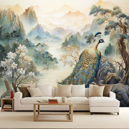 Carta da Parati in Tessuto Non Tessuto 200x140 cm 3D Paesaggio Cinese Montagne Fiume Murale Moderna Fotografica Wallpaper Opaco Impermeabile Per Soggiorno Camera Letto Sala Ufficio Decorazione