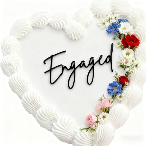 Engaged Cake Topper, Black Acrylic Wedding Engagement Party Cake Decoration, Bridal Shower Cake Sign Cake Charm Dessert Decor Bachelorette Party Supplies