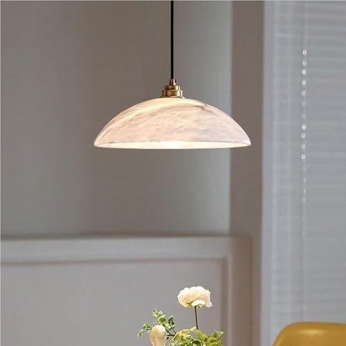 Lampada a Sospensione Moderna di metà secolo, Lampada a Sospensione in Pietra Bianca, Lampada a Sospensione Vintage in Ottone con Base E26/E27 per Isola Cucina, Sala da Pranzo, Soggiorno, Camera da l