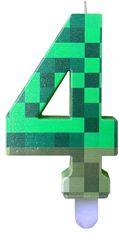 DazzJoy Pixel Geburtstagskerzen Zahlen 4, Pixel Kerze 4 Geburtstag Junge, Pixel Geburtstagskerze 4. Geburtstag Junge, Pixelmotiv Geburtstagskerzen Kuchen 4 Jahre Jungen, Gaming Zahlenkerze 4 Grün