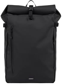 Sandqvist Stream Slim Rolltop Ryggsäck 16”, 26 L, Svart, Vattentät datorryggsäck, 16-tums datorfack. Återvunna material. Unisex, dam och herr.