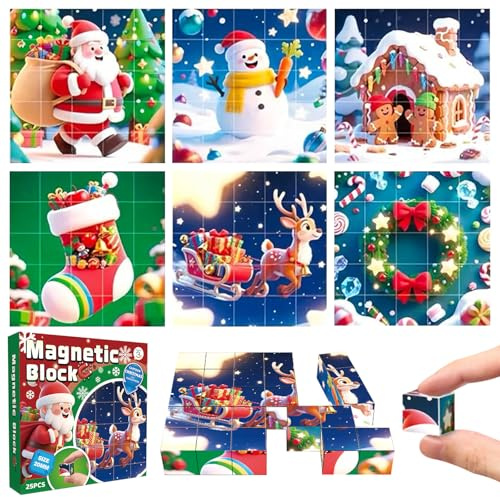 DOWNDRIFT Würfelpuzzle 6-in-1 Magnetische Bausteine Für Kinder 30 Stück Building Block Magnetbausteine Weihnachten Sensorik Spielzeug Magnetspiel Geburtstag Für Jungen Und Mädchen ab 3 Jahren