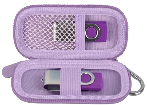 USB Flash Drive Case for SanDisk/for Kingston/for Samsung, Case Only | Thumb Drive Storage Organizer for 2 USB Stick, Mesh Pocket, Carabiner, for Students, IT Staff and Travel, Light Purple