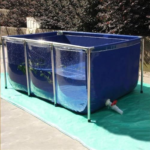 Bassin à poissons en PVC avec cadre – Aquarium d'intérieur pour carpes koï et poissons rouges, piscine extérieure avec panneau de visualisation transparent, fontaine autoportante de 150 x 100 x 61 cm