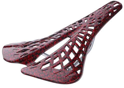 Hemobllo Sillín Bicicleta Montaña Carbono Diseño Ergonómico Cojín Absorbente Compatible Rápido Instalación para Carretera y Off-Road Rojo
