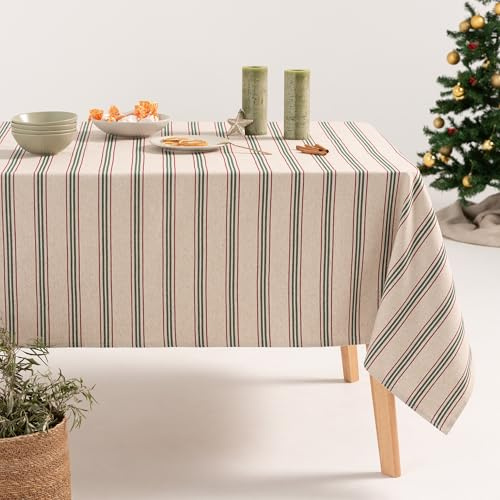GAMUSI Weihnachts-Tischdecke, gestreift, Leinen, rechteckig, Baumwollstoff, 140 x 300 cm
