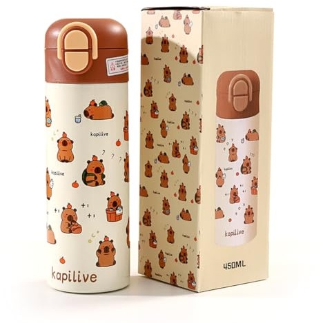 Spiritzohic Capybara Botella Termica, Capybara Botella de Agua para Niños, Gran Capacidad Botellas Tazas Térmicas con Pajita, Botellas de Frío Caliente Reutilizable para Colegio-B