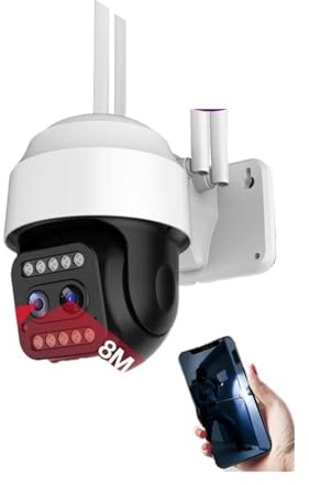 GUYSGNX Telecamere di sicurezza, Telecamera IP HD esterna a doppio obiettivo da 5 MP audio bidirezionale di sicurezza for rilevamento umano con zoom 4X per uso esterno(5MP Camera 64G)