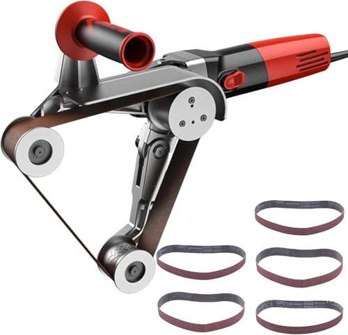 Levigatrice per tubi per tubi, levigatrice professionale per levigatrice a nastro da 1100 W, con 6 velocità variabili e 5 nastri abrasivi per la smerigliatura di legno e plastica, rimozione d 3Roller