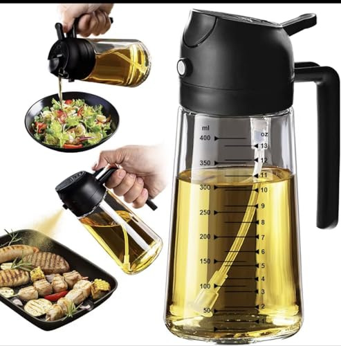 Olive Oil Spray Bottle Air Fryer 16oz - 2 in 1 Olive Oil Dispenser Bottle for Kitchen Accessories - Kitchen Gadgets, For Air Fryer