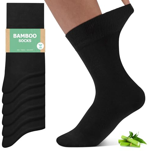 FALARY Chaussettes Bambou Homme Grandes Tailles - Confortables Chaussettes en Bambou Sans Compression - Viscose de Bambou Douce pour Hommes - Noir - 47-50 - Lot de 6