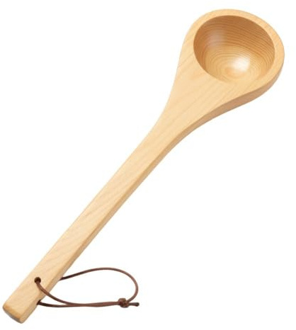 NINMORTH Mestolo da sauna in legno di cedro, 38 cm, con cordino, sicuro per raccogliere l'acqua, cucchiaio in legno resistente al calore, compatibile con secchi per sauna