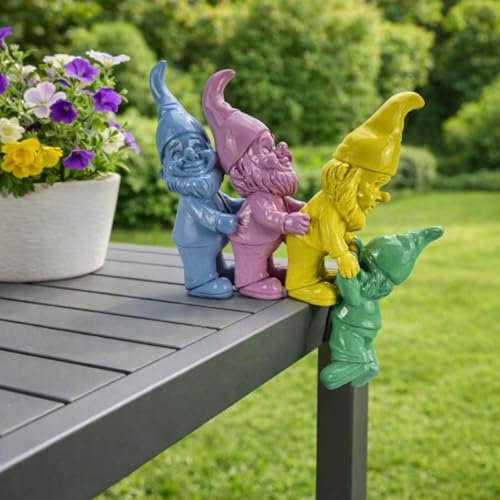 Online Fuchs Gartenfiguren für draußen lustige Gartenzwerge Polonaise, Wichtel als Kantenhocker speziell am Rand für Steine, Tisch oder Mauern - 24 cm groß, wetterfest