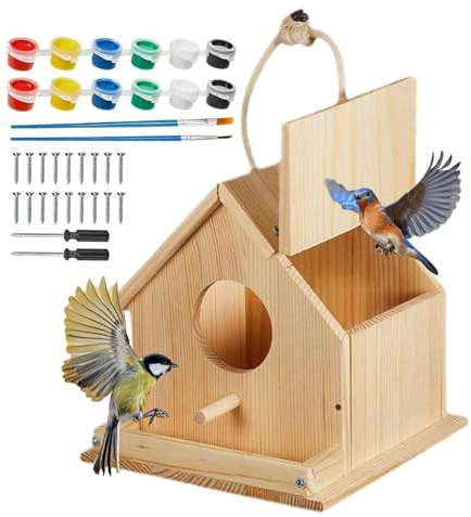 Mozeuu Vogelhaus-Bastelset aus Holz | Pädagogisches Mitmach-Set zum Selberbauen,Gestalte Dein eigenes Vogelhaus-Bastelset | Für Frühling Sommer Zuhause Schule Klassenzimmer Camp Ferien Geburtstag