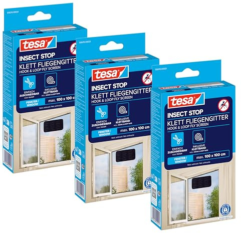 tesa INSECT STOP Klett Fliegengitter für Fenster - Insektenschutz mit Klettband, zuschneidbar - Mückenschutz ohne Bohren - 100 cm x 100 cm - Anthrazit (3)