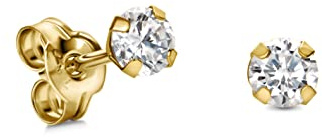 Miore Boucles d'Oreilles Femme, Clous d'Oreilles et Puces, Or 9 ct 375, Zirconia Cubique 0,60 ct, Taille Ronde Serti 4 Griffes 4mm, Fermoir à Papillon, Livré dans une Boîte à Bijoux