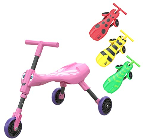 Scuttlebug Butterfly 3-Wheel Foldable Ride-On Tricycle for 1+ Year Old Boys and Girls, Fun Indoor and Outdoor Trike, No Surface Scratches, Ride on Toddler Bike for Toddler’s Balance and Motor Skills