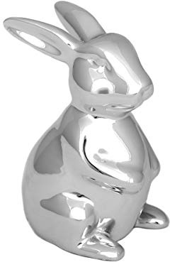 Brillibrum Kleine Deko Hasen Figur aus Porzellan in versilbert – Glänzende Deko Osterhase – Handmade – Prorzellanfigur Hase stehend – Kleiner sitzender Hase – 9cm Höhe