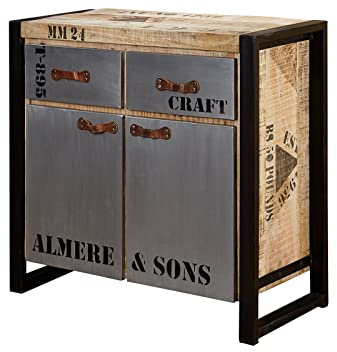 MASSIVMOEBEL24.DE | Factory massives Sideboard #131 - Natur, Bedruckt aus Mango-Holz 2 Schubladen - 2 Türen 90x40x85cm Kommode Tv-Sideboard Wohnzimmer-Schrank