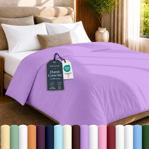 Rohi Single Duvet Cover Set, 180 Thread Count Polycotton Percale Bedding – Soft, Breathable & Wrinkle Resistant, Hypoallergenic Easy Care Quilt Cover with Button Closure, Lilac