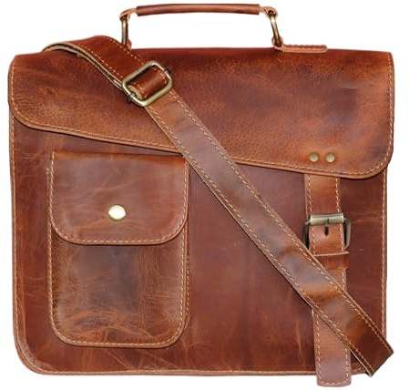 Jaald 28 Cm Klein Leder Messenger Bag Umhängetasche Vintage kurier-beutel Damen Herren Schulranzen Mann Purse kompatibel Mit Ipad Tablet