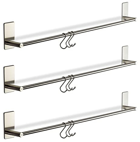 SOTECH 3 x Selbstklebende Handtuchstange TALIDA 745 mm Edelstahl Ø 12 mm mit jeweils 3 S-Haken für Küche & Bad Küchenreling