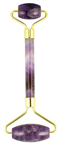 mookaitedecor Natural Amethyst Crystal Roller for Face, Crystal Stone Face Roller for Women Men Manual Face Massage Tool for Wrinkles Eyes Neck Facial Massager Gift