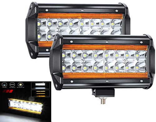 YUGUANG 7 Zoll Paar LED Zusatzscheinwerfer 240W 24000LM LED Bar Hi Lo Strahl Reinweiß 6000K+3000K Bernstein Gelb Augen Engel Arbeitslicht 9-30V Offroad Scheinwerfer Arbeitsscheinwerfer Traktor SUV.
