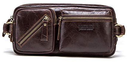 FANDARE Gürteltasche Bauchtasche Brusttasche Herren Sling Bag wasserdichte Geeignet Hüfttasche Junge Umhängetasche Leder für Joggen Wandern Radfahren Reisen Dunkelbraun