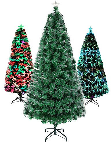 Aufun Weihnachtsbaum Künstlicher LED Glasfaser 180 cm Weihnachtsdeko Christbaum mit 200 Spitzen und 200 LEDs Lichterbaum aus Grün PVC und Metall Ständer, Bunt