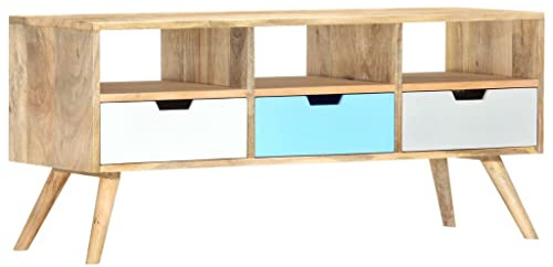 vidaXL Mangoholz Massiv TV Schrank mit 3 Schubladen 3 Fächern TV Möbel Lowboard Fernsehschrank Fernsehtisch Sideboard HiFi-Schrank 110x35x48cm