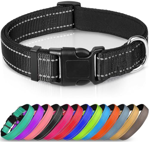 Joytale Reflective Dog Collar, Soft Neoprene Padded Breathable Nylon Pet Collar Adjustable for Medium Dogs, M, Black