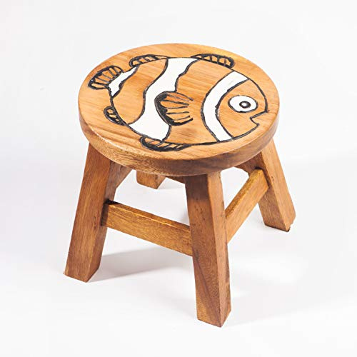 FairEntry Tabouret pour enfant en bois massif avec motif poisson clown - Hauteur d'assise : 25 cm