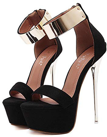 Holibanna Damen High Heel 16 cm High Heel Schuhe Damen Knöchelriemen Open Toe High Plateau Party (36 EU), Schwarz - Größe: 38 EU