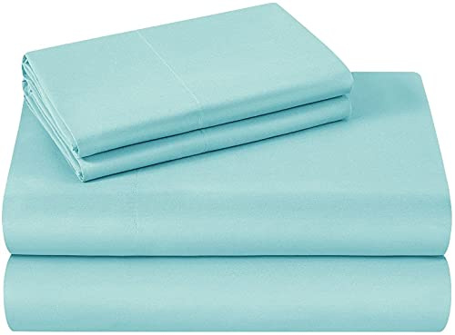 HOMEIDEAS 4 Piece Bed Sheets Set, Extra Soft Brushed Microfiber Fabric Bedding Sheets, Wrinkle & Fade Free - Flat Sheet, Fitted Sheet with 2 Pillowcases (Super King, Aqua Blue)