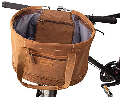 Gusti Lenkertasche Leder-Egan B. Lenkerkorb Fahrradkorb abnehmbar Korb Henkeltasche Picknickkorb Einarbeitung Braun Leder